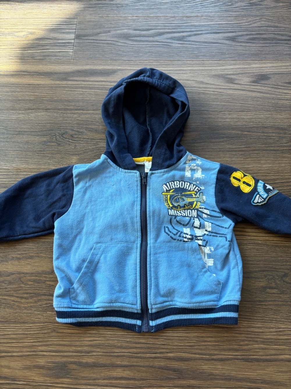 rebels Light Blue and Navy Baby Zip Hoodie with Yellow Trim